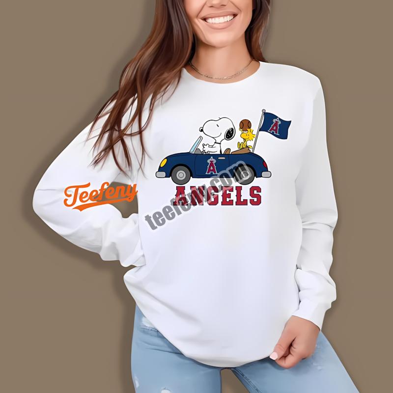 Los Angeles Angels Snoopy Driving Baseball Car Long Sleeve Los Angeles Angels Snoopy Driving Baseball Car Long Sleeve