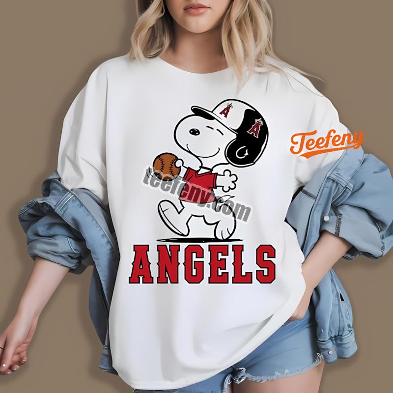 Los Angeles Angels Snoopy Running With Baseball Shirt