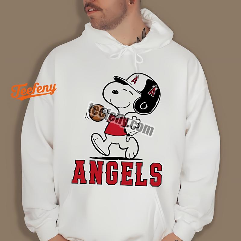 Los Angeles Angels Snoopy Running With Baseball Hoodie Los Angeles Angels Snoopy Running With Baseball Hoodie