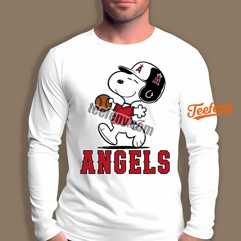 Los Angeles Angels Snoopy Running With Baseball Long Sleeve Los Angeles Angels Snoopy Running With Baseball Long Sleeve