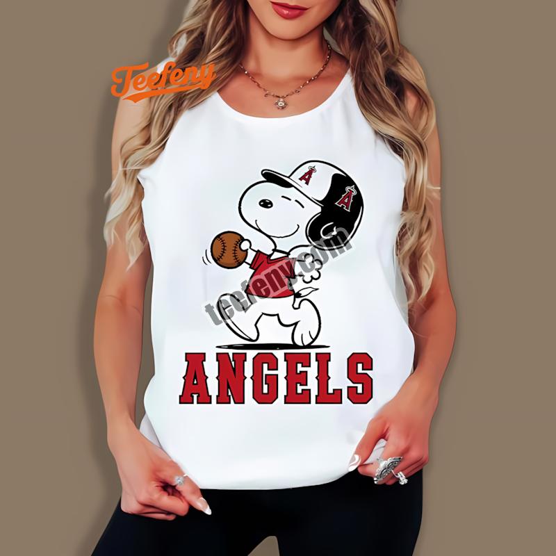 Los Angeles Angels Snoopy Running With Baseball Tanktop Los Angeles Angels Snoopy Running With Baseball Tanktop