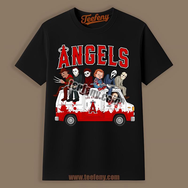 Los Angeles Angels Vs Horror Characters On Halloween Bus Shirt