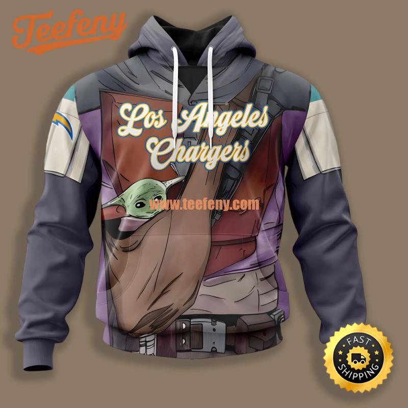 Los Angeles Chargers Baby Yoda Grey Boys 3D Hoodie