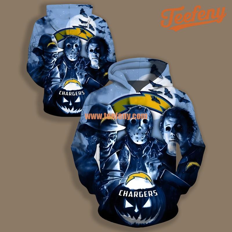 Los Angeles Chargers Freddy Krueger Jason Voorhees Blue Fashion 3D Hoodie