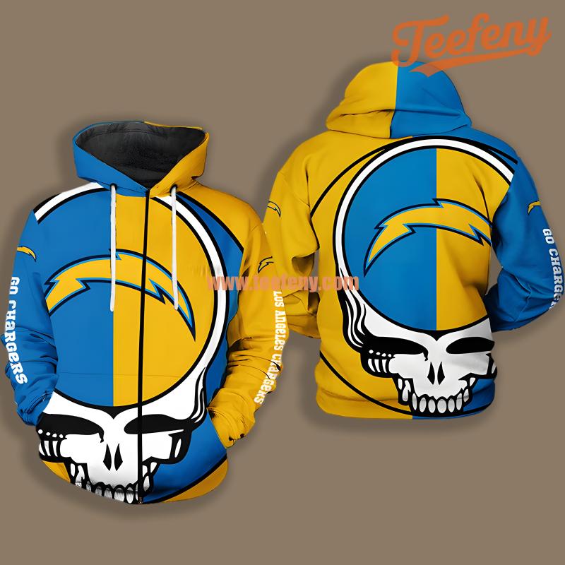 Los Angeles Chargers Grateful Dead Yellow Blue Full Print 3D Hoodie