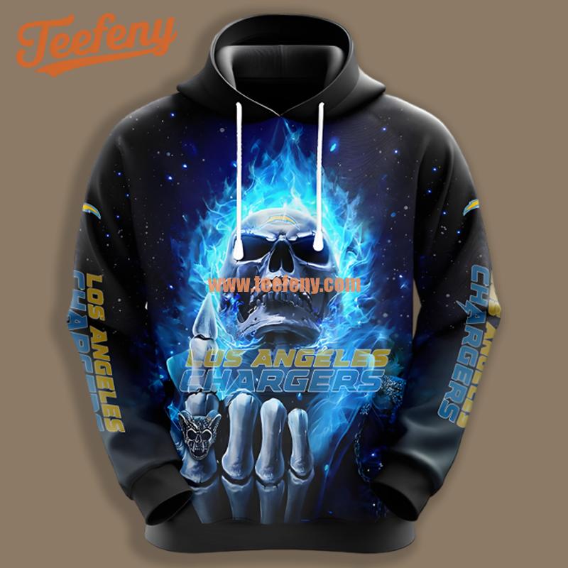 Los Angeles Chargers Hot Skull Black Blue Design 3D Hoodie