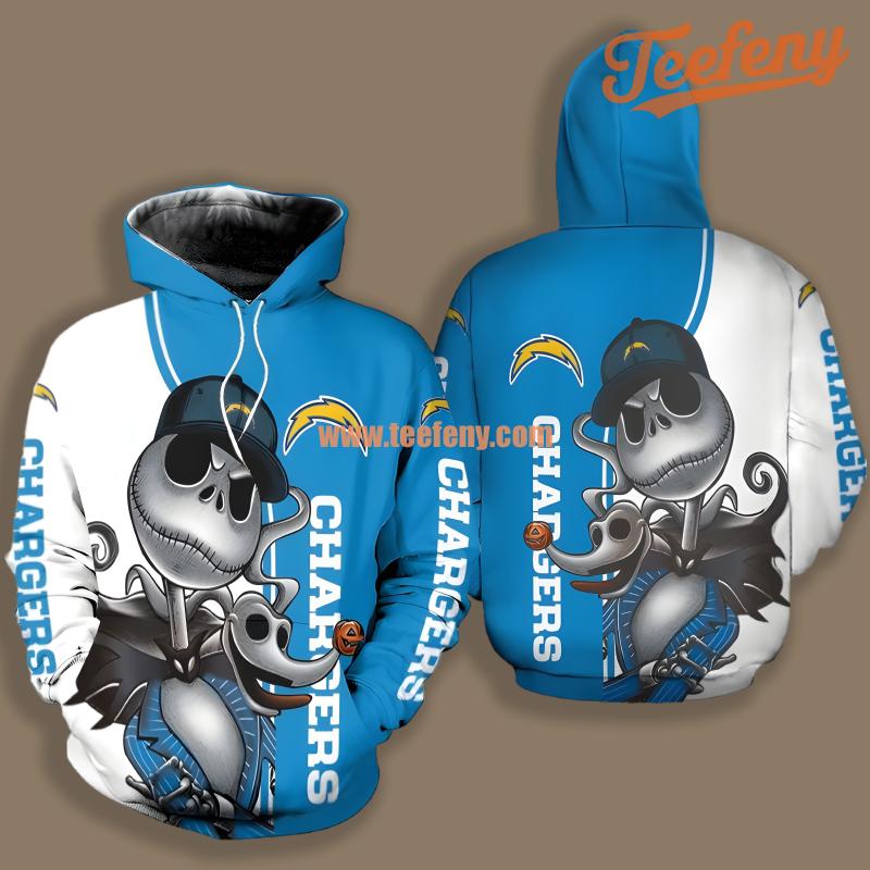 Los Angeles Chargers Jack Skellington White Blue Print 3D Hoodie
