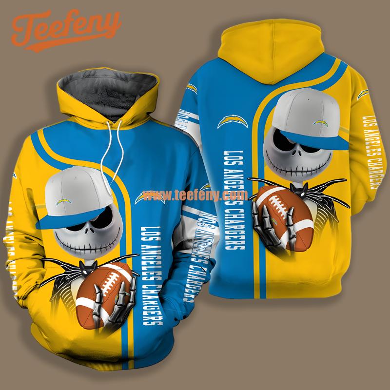 Los Angeles Chargers Jack Skellington Yellow Blue For Men 3D Hoodie