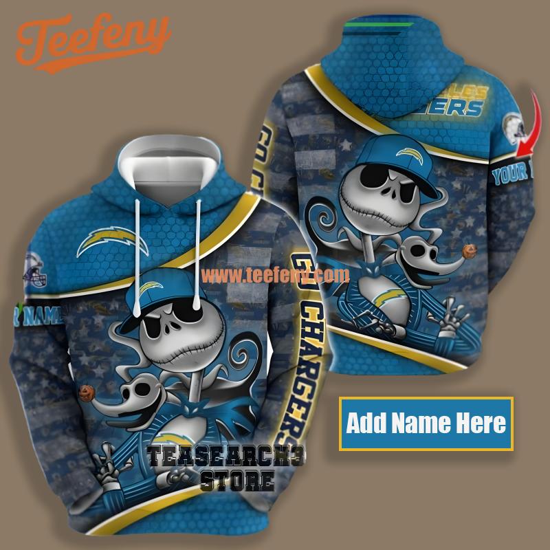 Los Angeles Chargers Jack Skellington Zero Blue 3D Hoodie