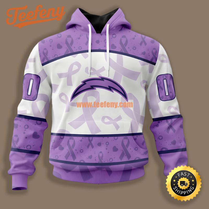 Los Angeles Chargers Lavender Fights Cancer White Purple Personalized 3D Hoodie