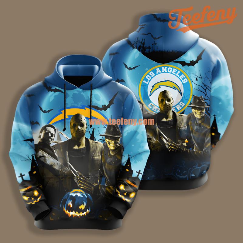 Los Angeles Chargers Michael Myers Freddy Krueger Halloween Blue Fashion 3D Hoodie