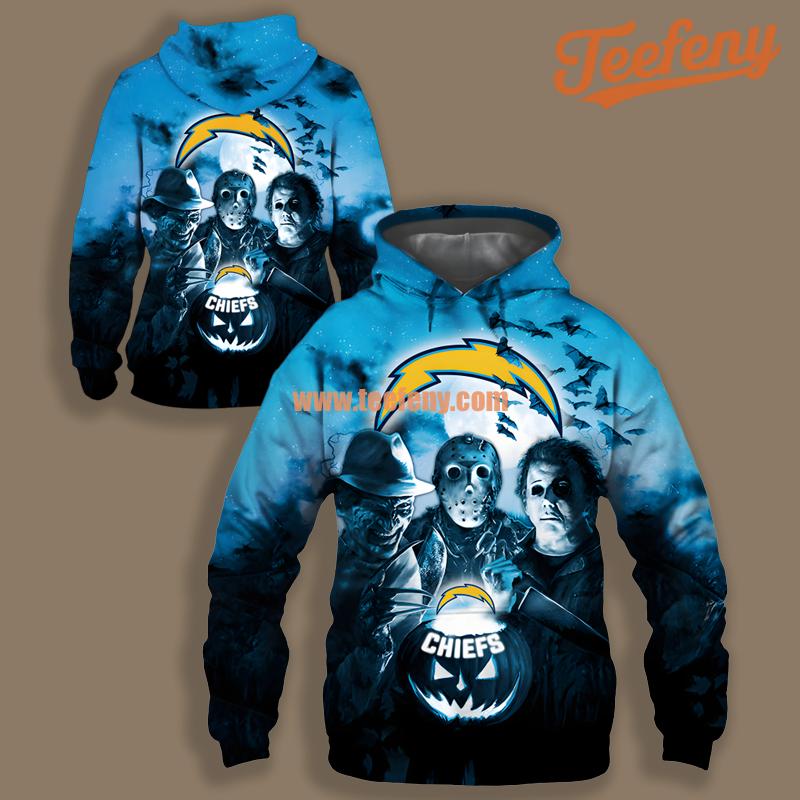 Los Angeles Chargers Michael Myers Jason Voorhees Blue Boys 3D Hoodie