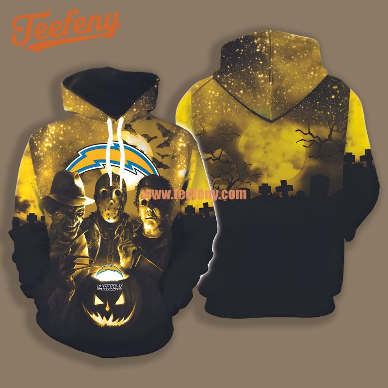 Los Angeles Chargers Michael Myers Jason Yellow Black Horror 3D Hoodie