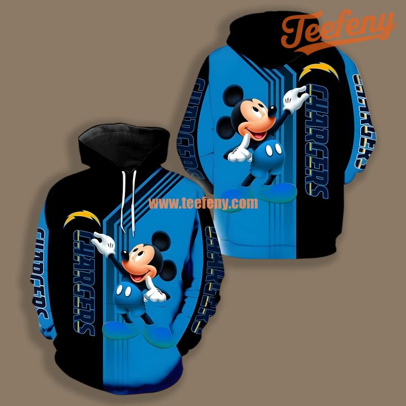 Los Angeles Chargers Mickey Mouse Black Blue Printed 3D Hoodie