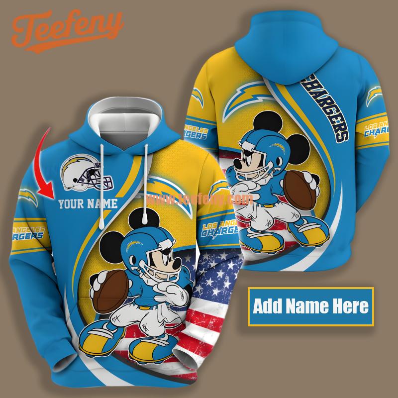 Los Angeles Chargers Mickey Mouse Yellow Blue 3D Hoodie
