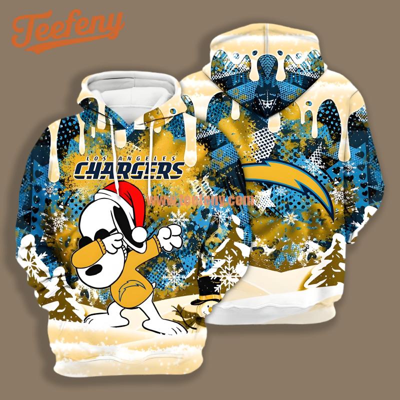 Los Angeles Chargers Santa Snoopy Christmas Yellow Blue Realistic 3D Hoodie