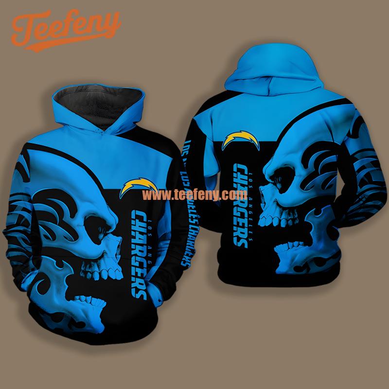 Los Angeles Chargers Skull Black Blue Print 3D Hoodie