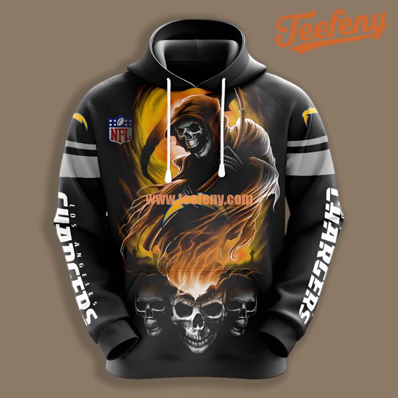 Los Angeles Chargers Skull Black Yellow Full Print 3D Hoodie