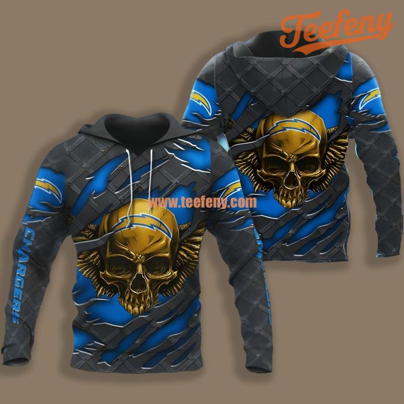 Los Angeles Chargers Skull Crack Blue Black Graphic 3D Hoodie