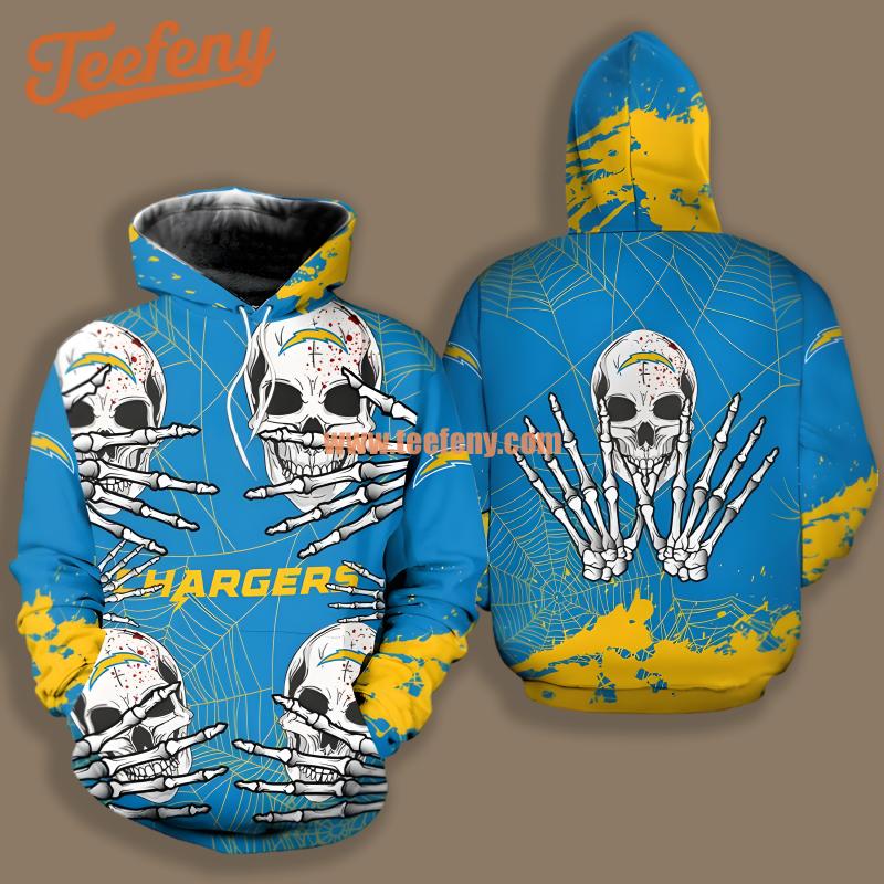 Los Angeles Chargers Skull Halloween Blue Yellow Art 3D Hoodie
