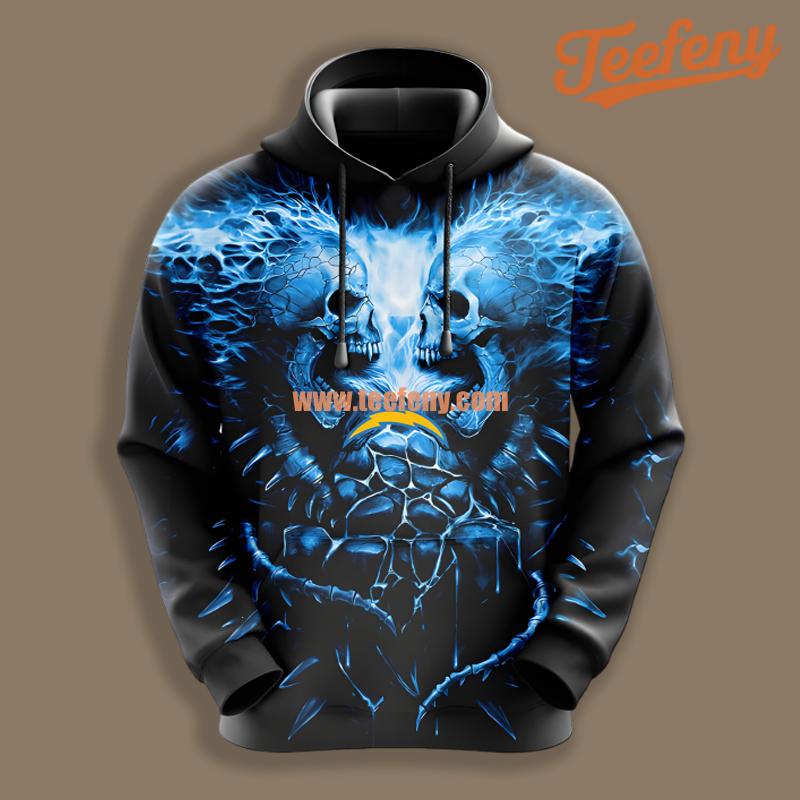 Los Angeles Chargers Skull Unleash Black Blue Print 3D Hoodie