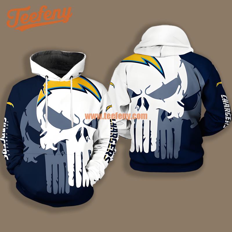 Los Angeles Chargers Skull White Blue Design 3D Hoodie