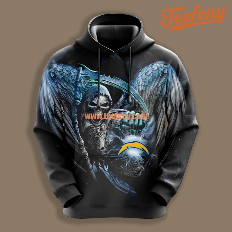 Los Angeles Chargers Skull Wings Black Cool 3D Hoodie