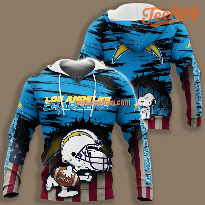Los Angeles Chargers Snoopy Blue Horror 3D Hoodie