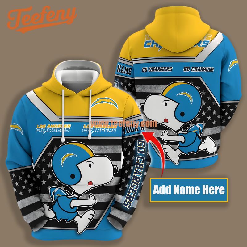 Los Angeles Chargers Snoopy Blue Yellow 3D Youth Hoodie