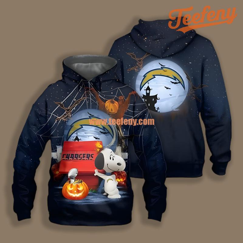 Los Angeles Chargers Snoopy Pumpkin Halloween Blue Printed 3D Hoodie