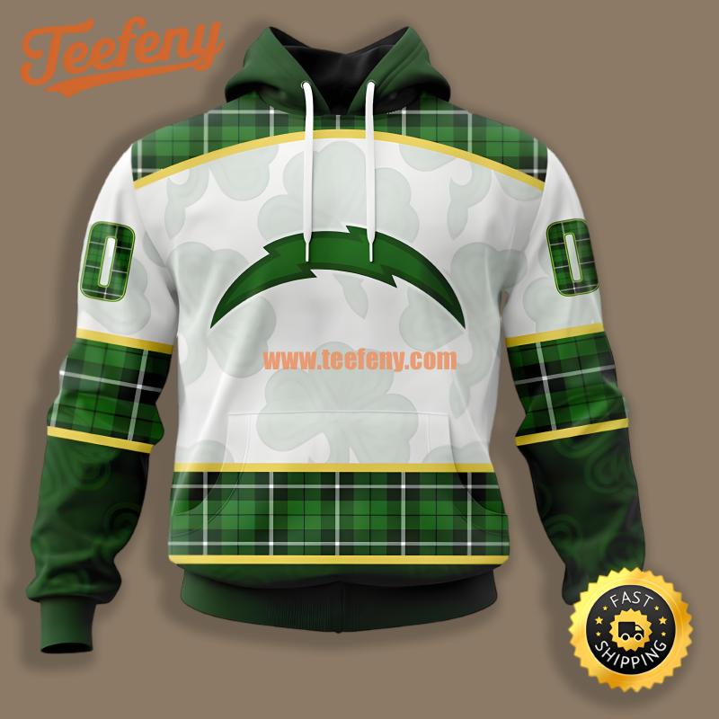 Los Angeles Chargers St Patrick Day Green White 3D Hoodie