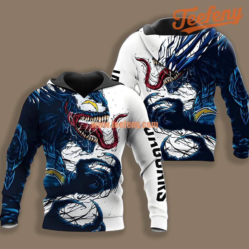 Los Angeles Chargers Venom Halloween Blue White Pullover 3D Hoodie