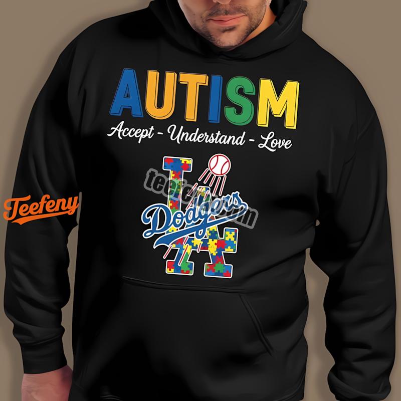 Los Angeles Dodgers Autism Awareness Support Love Accept Hoodie Los Angeles Dodgers Autism Awareness Support Love Accept Hoodie