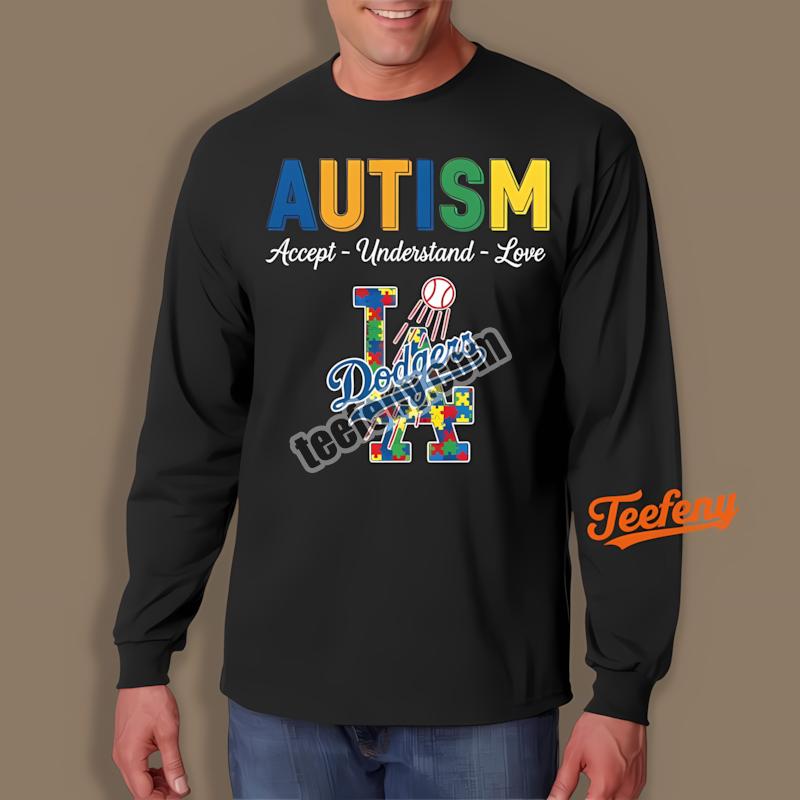 Los Angeles Dodgers Autism Awareness Support Love Accept Long Sleeve Los Angeles Dodgers Autism Awareness Support Love Accept Long Sleeve