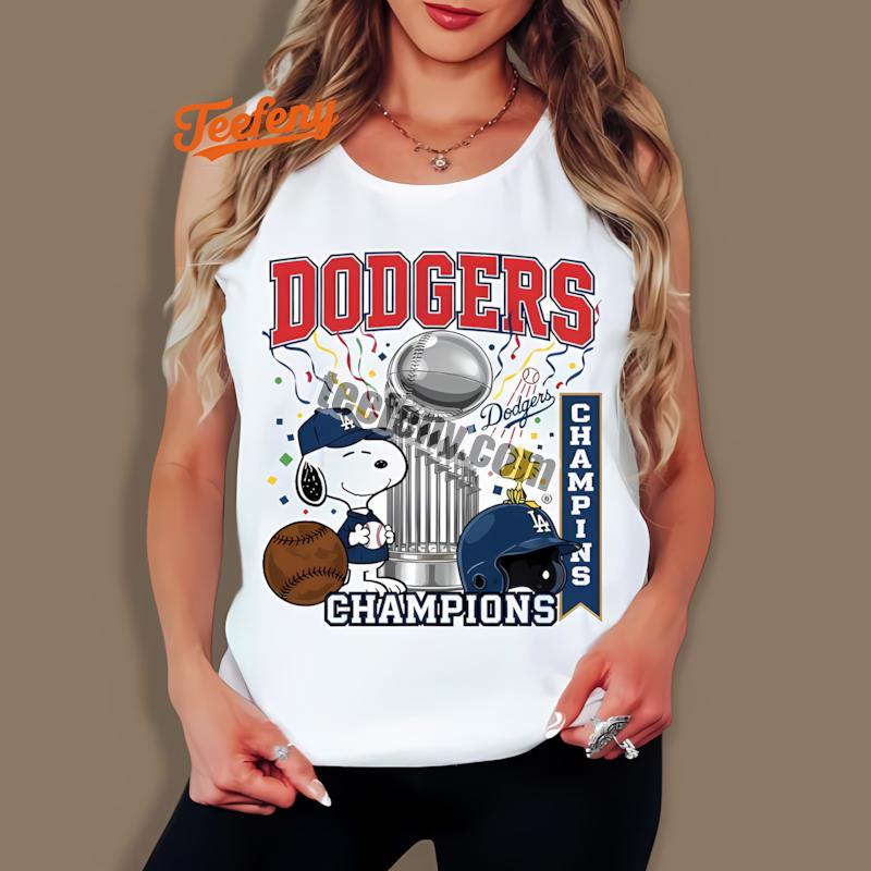 Los Angeles Dodgers Champions Snoopy Celebration Tanktop Los Angeles Dodgers Champions Snoopy Celebration Tanktop