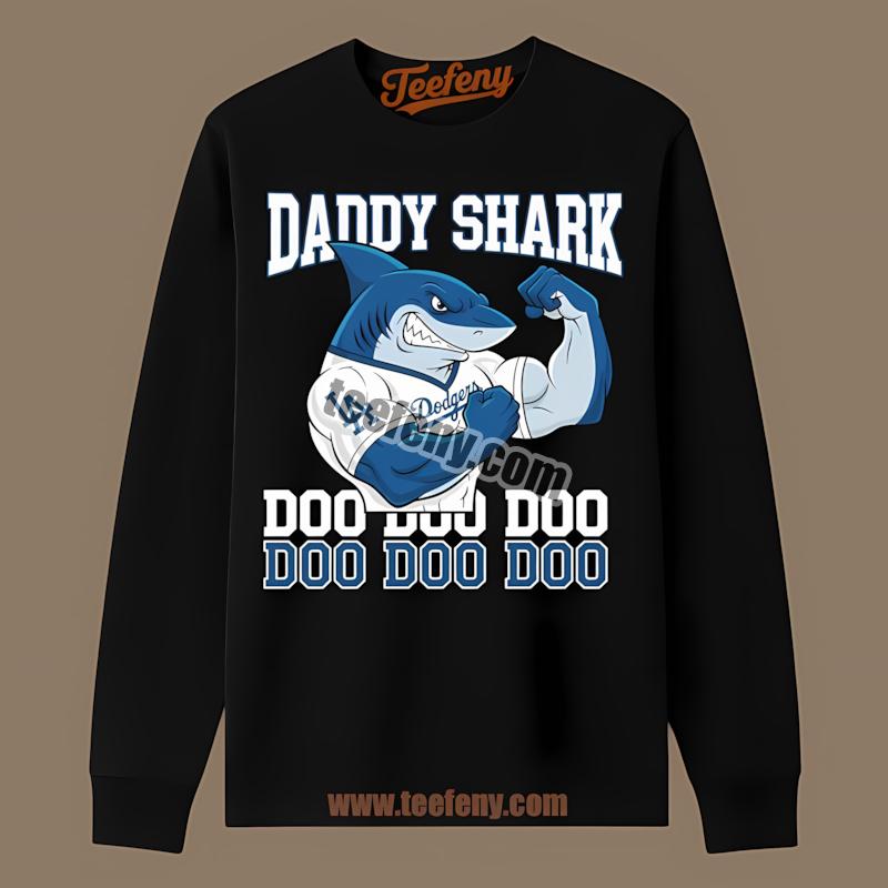 Los Angeles Dodgers Daddy Shark Baseball Long Sleeve Los Angeles Dodgers Daddy Shark Baseball Long Sleeve