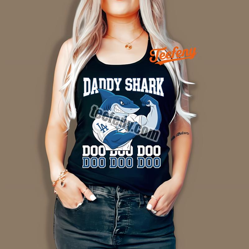 Los Angeles Dodgers Daddy Shark Baseball Tanktop Los Angeles Dodgers Daddy Shark Baseball Tanktop