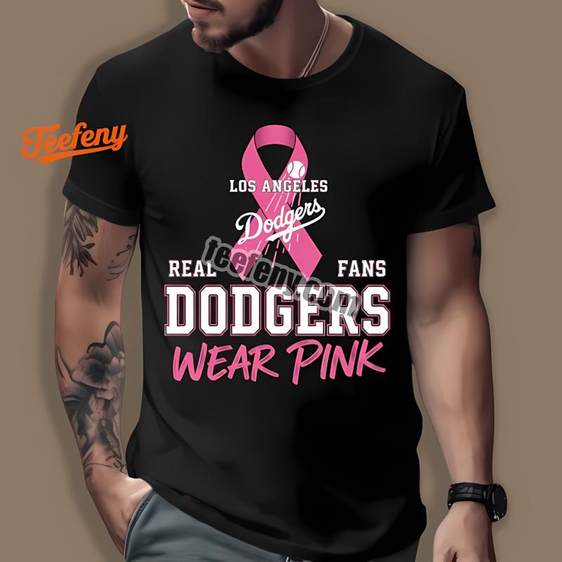 Los Angeles Dodgers Fans Wear Pink Cancer Awareness Shirt