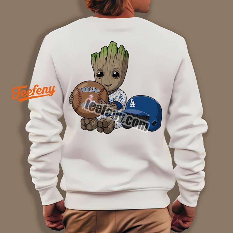Los Angeles Dodgers Groot Cartoon Baseball Long Sleeve Los Angeles Dodgers Groot Cartoon Baseball Long Sleeve