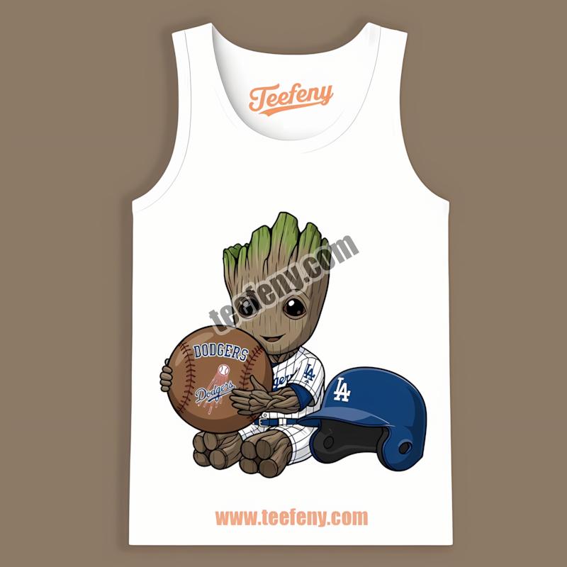 Los Angeles Dodgers Groot Cartoon Baseball Tanktop Los Angeles Dodgers Groot Cartoon Baseball Tanktop