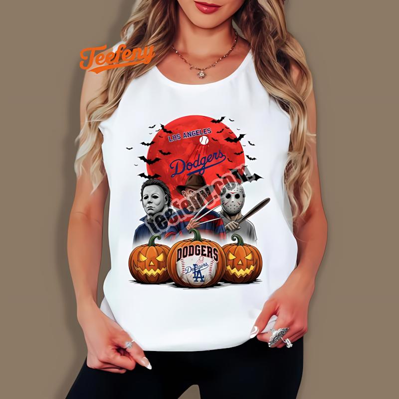 Los Angeles Dodgers Jason Freddy Michael Myers Halloween Tanktop Los Angeles Dodgers Jason Freddy Michael Myers Halloween Tanktop