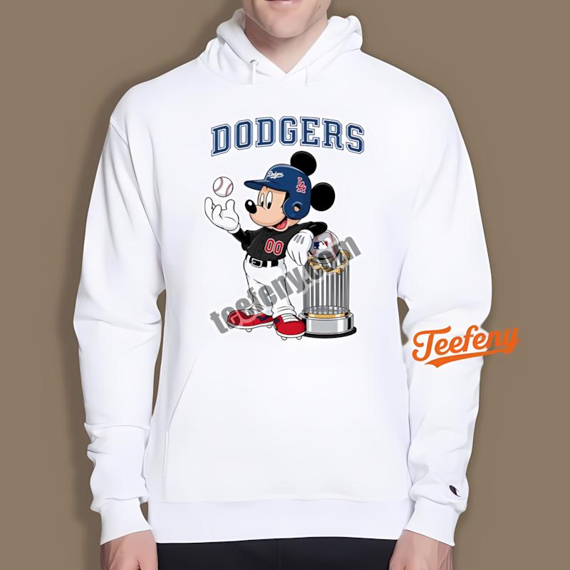 Los Angeles Dodgers Mickey With Baseball Bat Cartoon Hoodie Los Angeles Dodgers Mickey With Baseball Bat Cartoon Hoodie