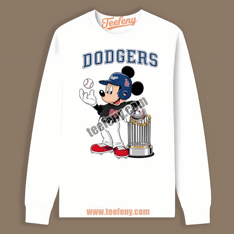 Los Angeles Dodgers Mickey With Baseball Bat Cartoon Long Sleeve Los Angeles Dodgers Mickey With Baseball Bat Cartoon Long Sleeve