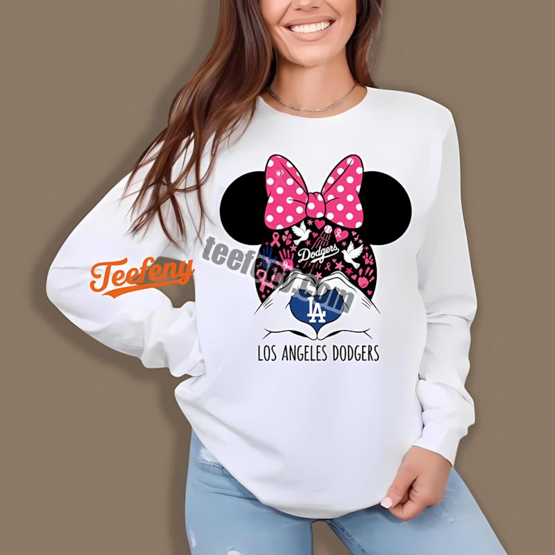 Los Angeles Dodgers Minnie Mouse Breast Cancer Long Sleeve Los Angeles Dodgers Minnie Mouse Breast Cancer Long Sleeve