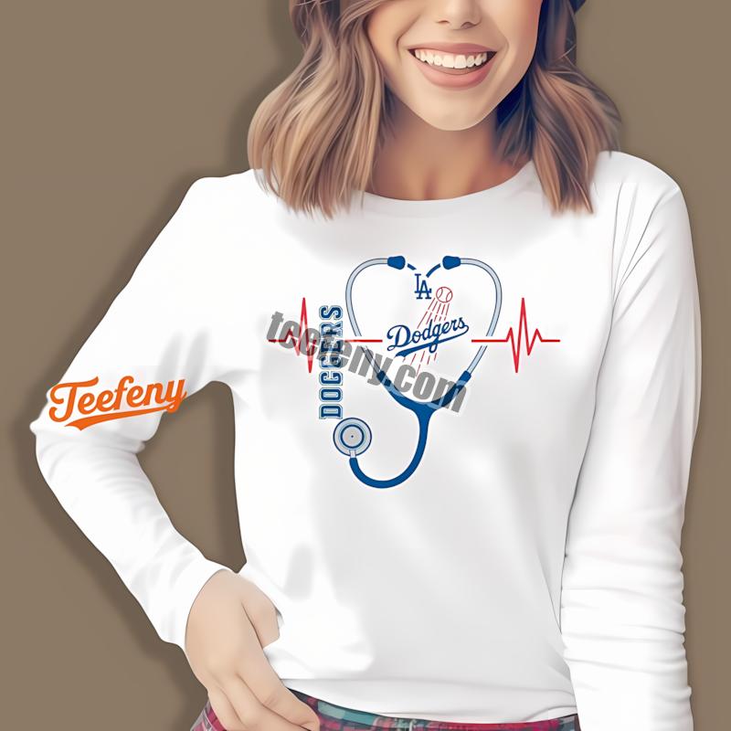 Los Angeles Dodgers Nurse Heartbeat Baseball Long Sleeve Los Angeles Dodgers Nurse Heartbeat Baseball Long Sleeve
