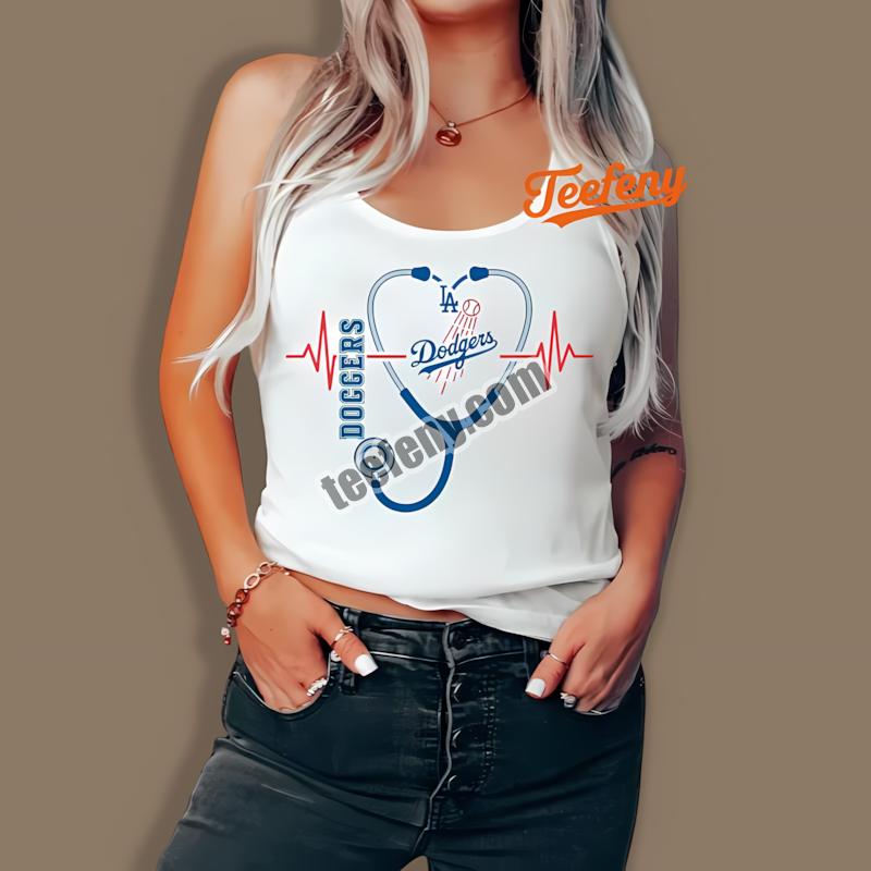 Los Angeles Dodgers Nurse Heartbeat Baseball Tanktop Los Angeles Dodgers Nurse Heartbeat Baseball Tanktop