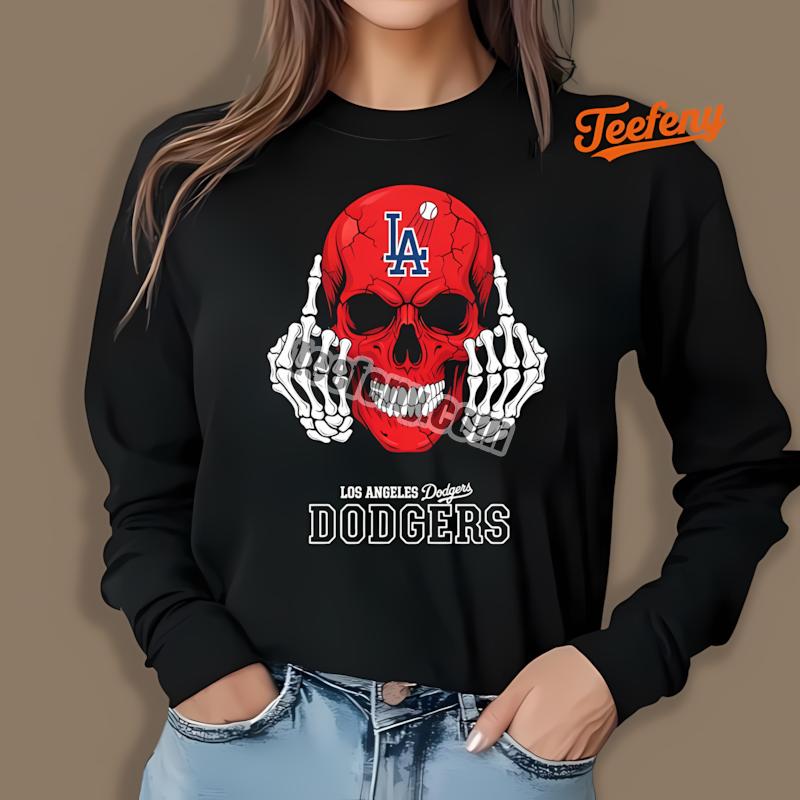 Los Angeles Dodgers Skull Middle Finger Attitude Long Sleeve Los Angeles Dodgers Skull Middle Finger Attitude Long Sleeve