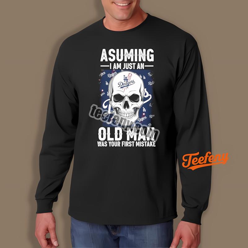 Los Angeles Dodgers Skull Old Man Baseball Fan Long Sleeve Los Angeles Dodgers Skull Old Man Baseball Fan Long Sleeve