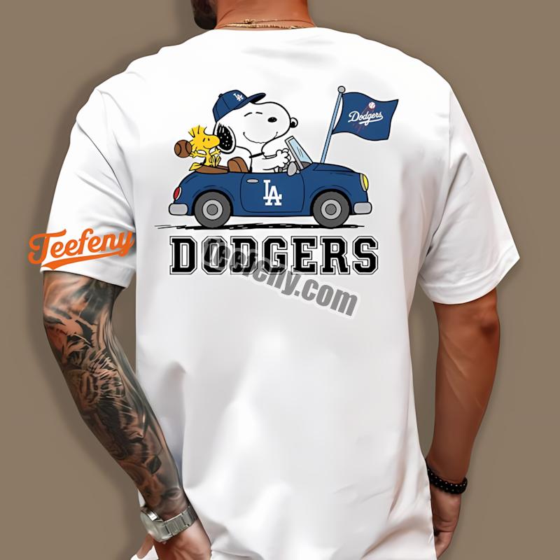 Los Angeles Dodgers Snoopy Driving Car Cartoon Shirt