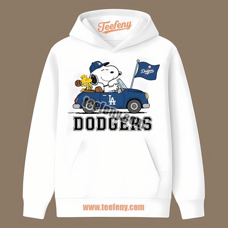 Los Angeles Dodgers Snoopy Driving Car Cartoon Hoodie Los Angeles Dodgers Snoopy Driving Car Cartoon Hoodie
